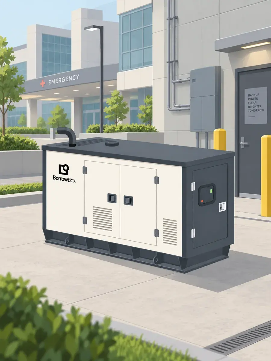 BorrowBox generator on standby outside a hospital emergency entrance