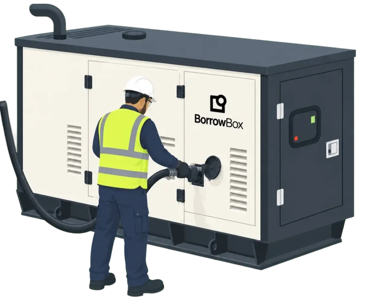 BorrowBox technician refuelling a diesel generator from a metered tanker