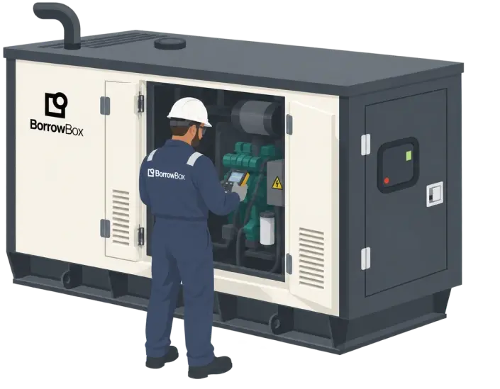 BorrowBox technician servicing an open diesel generator